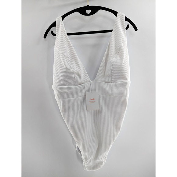 Andie Swim White Ribbed One Piece Swimsuit Sardinia - Picture 6 of 10